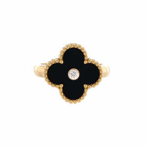 Van Cleef & Arpels Vintage Alhambra Ring 18K Yellow Gold with Onyx and Diamond
